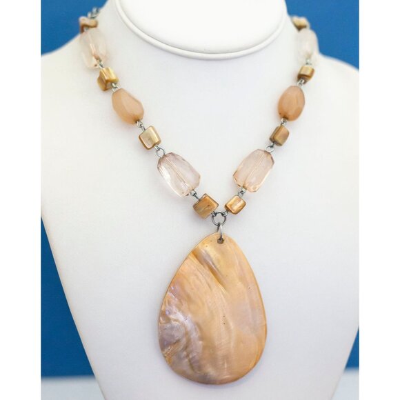 18", Vintage Abalone Bohemian Beaded Crystal Natural Necklace D4 - Picture 2 of 3